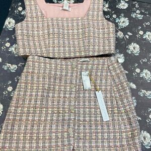 Chic Tweed Two-Piece Set in Pink and Cream